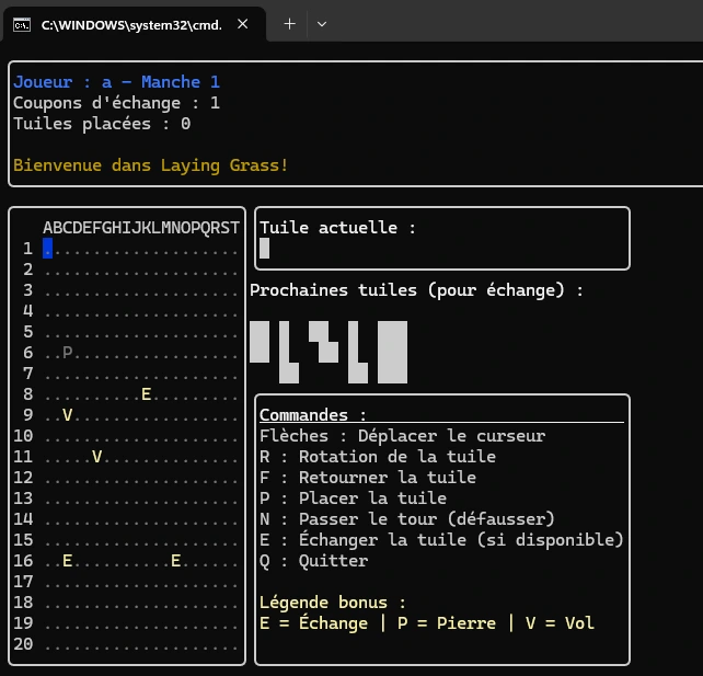 Interface initiale du jeu Laying Grass en C++