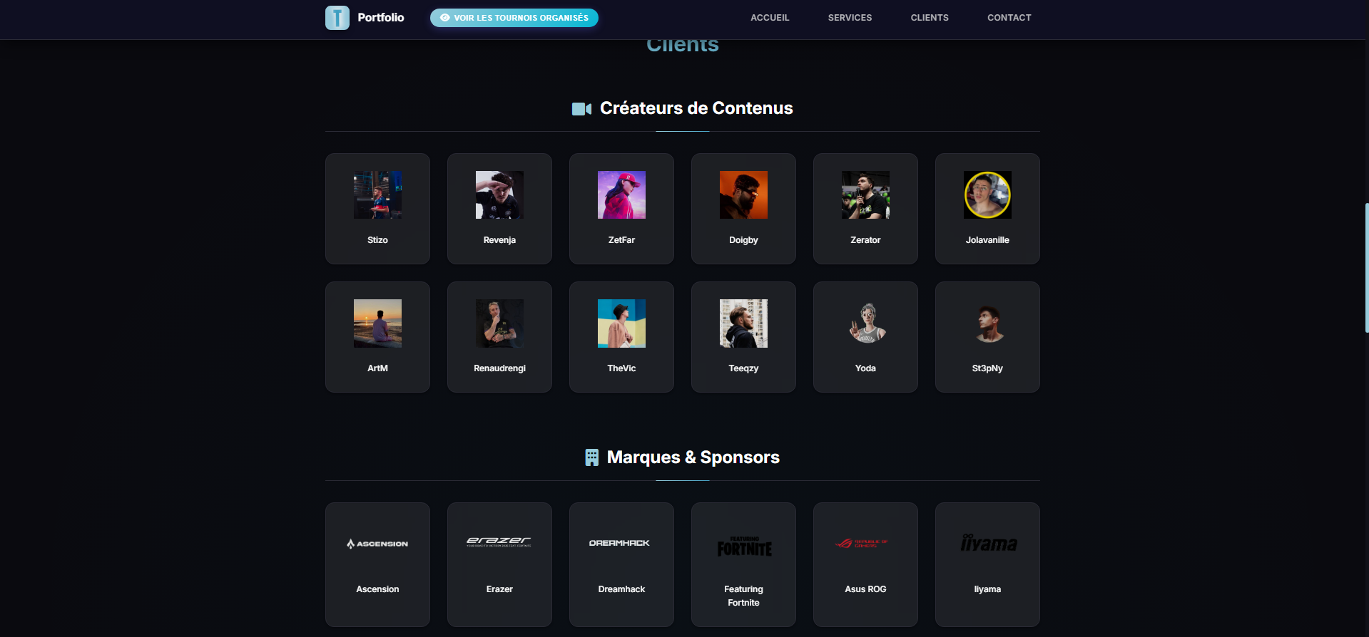 Portfolio Admin - Section événements