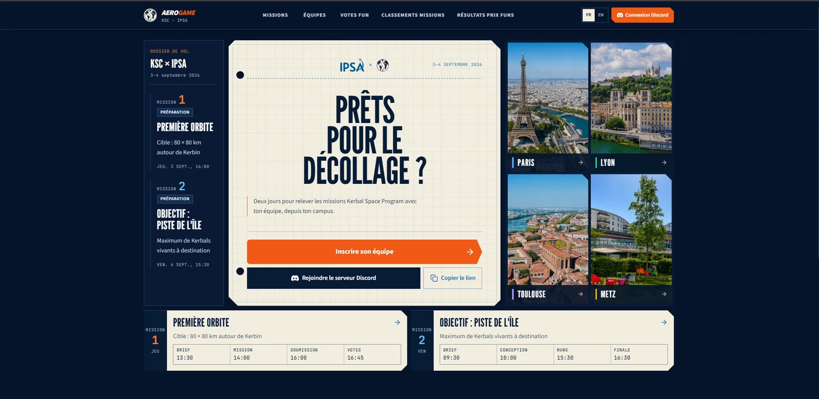 Accueil d'AeroGame KSC × IPSA : « Prêts pour le décollage ? », missions Kerbal Space Program et les quatre campus Paris, Lyon, Toulouse et Metz