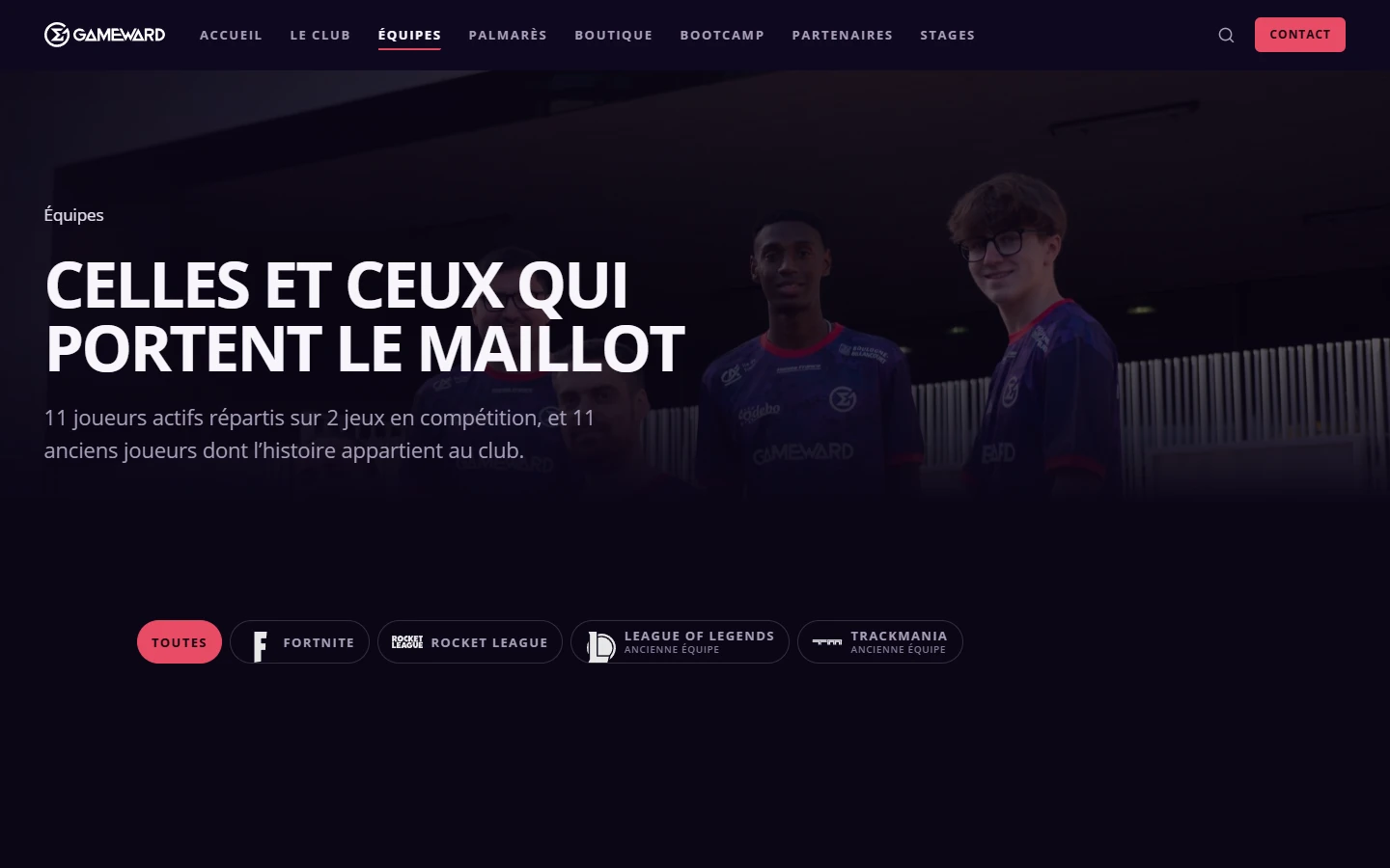 Page équipes de GameWard