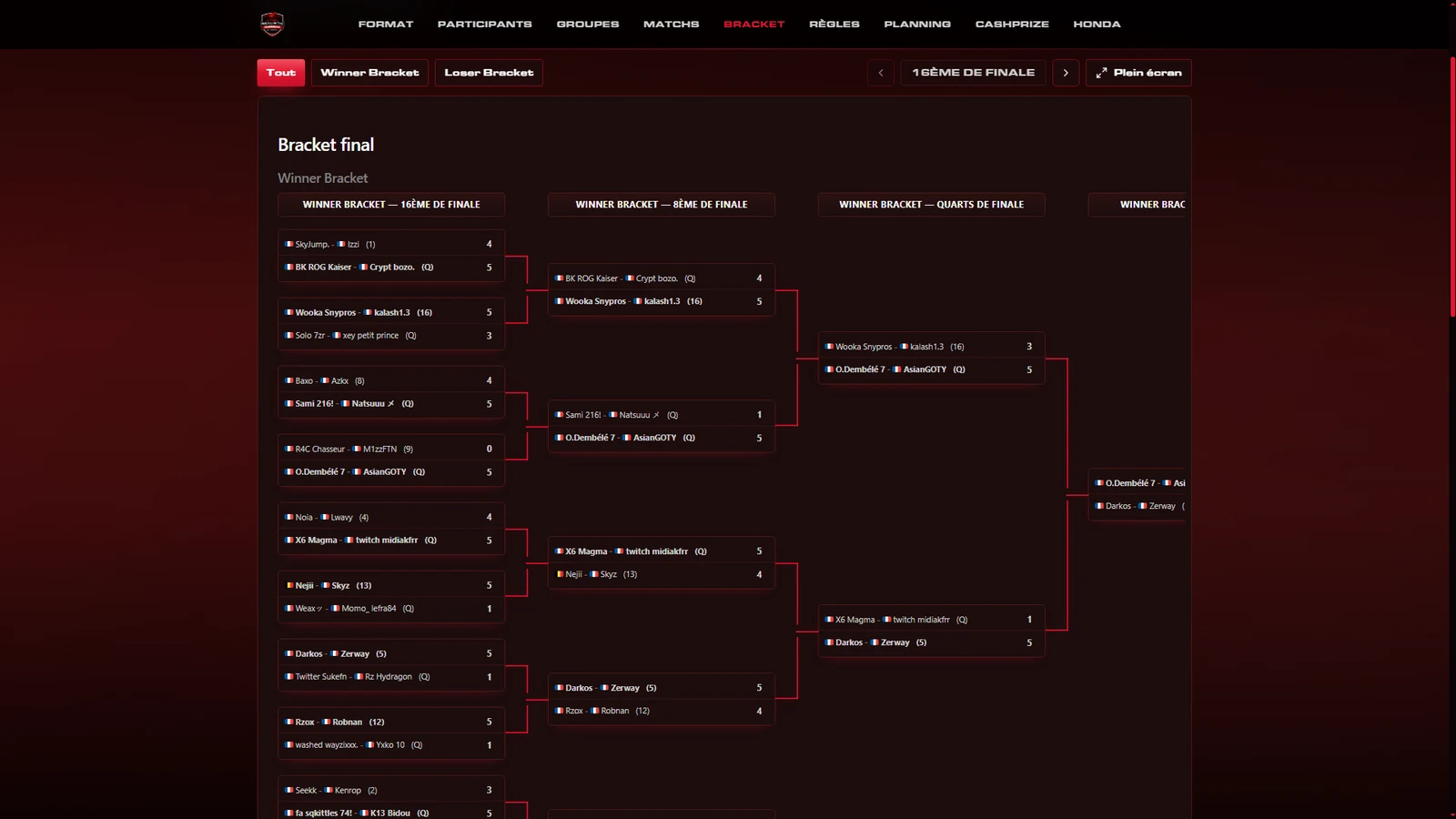 Bracket double élimination en direct
